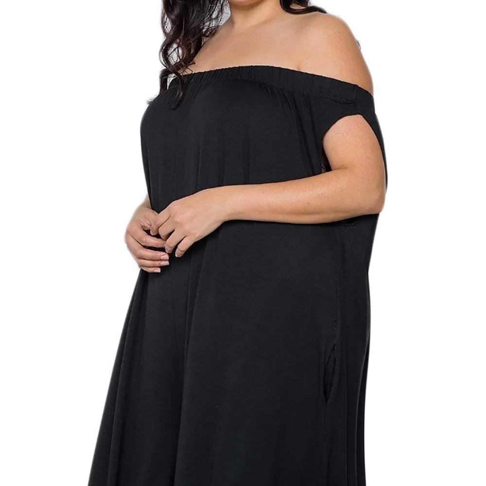 Black Oversized Off Shoulder Plus Size Jumpsuit - Picture 5 of 5